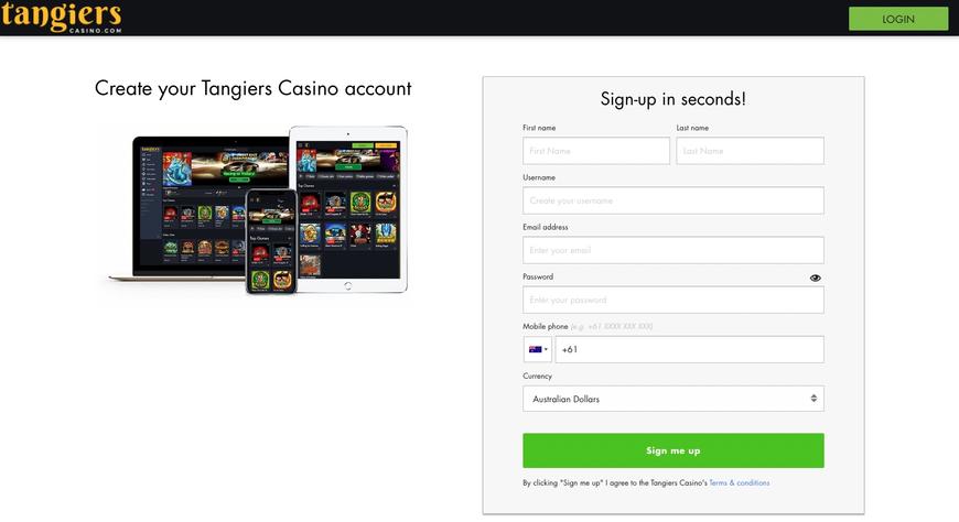 Create your Tangiers Casino account